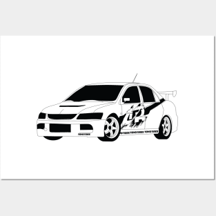 FF Lancer Evo IX Black Outline Posters and Art